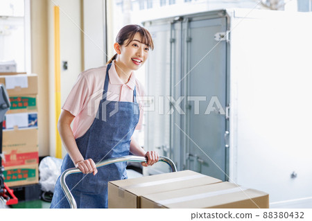 Female staff working in the warehouse 88380432