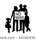 Silhouette family holds placard NO WAR. 88380496