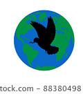 Silhouette dove of peace near globe. 88380498