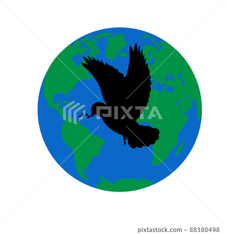 Silhouette dove of peace near globe. Silhouette dove of peace near globe. 88380498