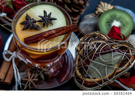 Glass of freshly brewed fruit and herbal tea. 88381484