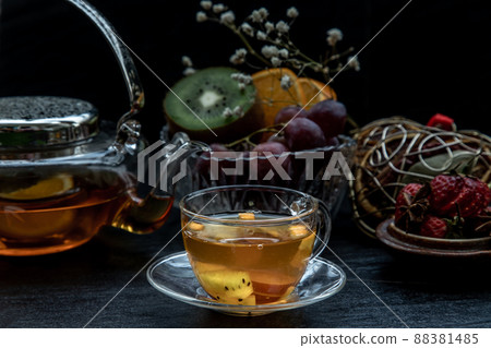 Glass of freshly brewed fruit and herbal tea. 88381485