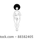 Pregnant black woman standing holding her belly. Black and white lineart drawing. Vector illustration 88382405