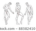 Sexy handsome men dancing in underwear, stripper, go-go boy, gay club disco, vector illustration in black and white 88382410