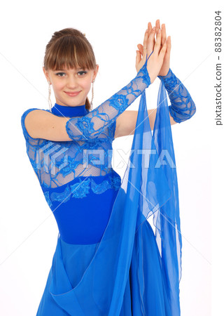 girl in blue dress posing in studio girl in blue dress posing in studio 88382804