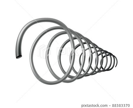 Metal spring. Spiral shape. Vector icon of swirl line or curved wire cord, shock absorber or equipment part. Repair spare part or flexible supplement Metal spring. Spiral shape. Vector icon of swirl line or curved wire cord, shock absorber or equipment part. Repair spare part or flexible supplement 88383370