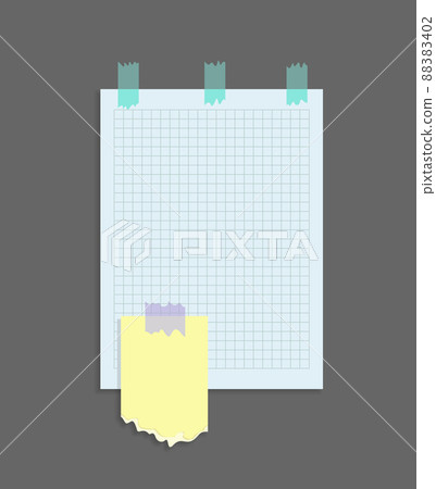 Paper notes stickers. Place for memo messages on paper sheets. Attached with sticky colorful tape on grey background isolated realistic vector illustration 88383402