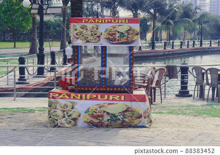 A Pani Puri or golgappa street food stall inside Eco tourism park Kolkata India South Asia March 22, 2022 A Pani Puri or golgappa street food stall inside Eco tourism park Kolkata India South Asia March 22, 2022 88383452