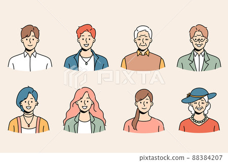 Set of diverse old and young people headshots  88384207