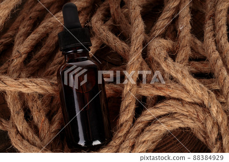 Natural, herbal beard oil - brown bottle. Flatley, top view. 88384929