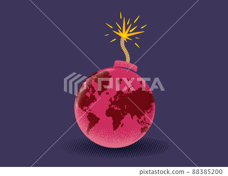 Vector vintage poster of a bomb with World map. Earth like bomb. World crisis Vector vintage poster of a bomb with World map. Earth like bomb. World crisis 88385200