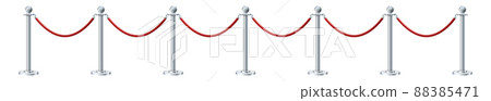 Retractable belt rack. Portable tape barrier. Red carpet with red ropes on silver stanchions. Exclusive event, movie premiere, gala, ceremony, awards concept. Vector Retractable belt rack. Portable tape barrier. Red carpet with red ropes on silver stanchions. Exclusive event, movie premiere, gala, ceremony, awards concept. Vector 88385471