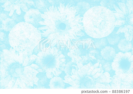 藍色背景上用白色粉彩繪製的花朵 88386197