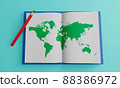 World map and books (images of future life in a global society, geography, global perspective, etc.) 88386972