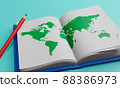 World map and books (images of future life in a global society, geography, global perspective, etc.) 88386973
