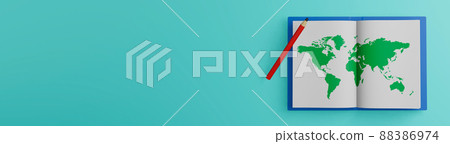 World map and books (images of future life in a global society, geography, global perspective, etc.) 88386974