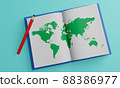 World map and books (images of future life in a global society, geography, global perspective, etc.) 88386977