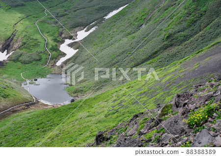 Active volcano Akita Komagatake Yokodake mountain trail Moomin valley snow valley swamp wooden path 88388389