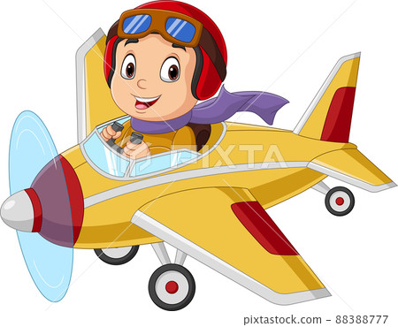 Cartoon little boy operating a plane 88388777