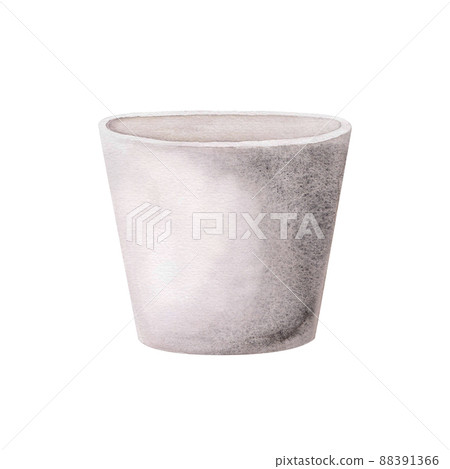 Planted pot concrete isolated on white background. Watercolor Illustration for flowers greeting card, design flower shop Planted pot concrete isolated on white background. Watercolor Illustration for flowers greeting card, design flower shop 88391366