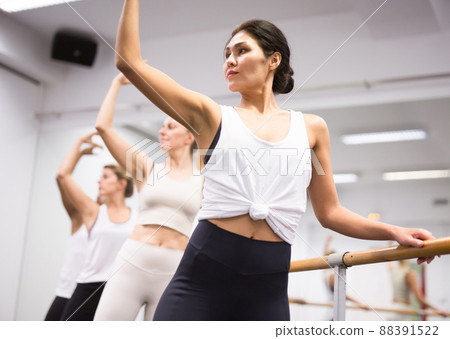 asian girl ballerina on background of ballet dancers 88391522