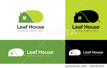 Creative Real Estate logo, green nature real estate logo, leaf real estate logo, negative space home logo icon mark 88392001