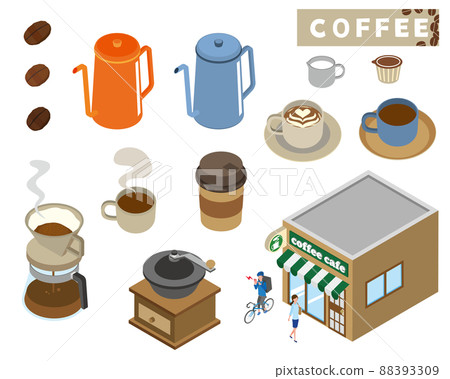 Isometric illustration material of coffee and cafe Isometric illustration material of coffee and cafe 88393309