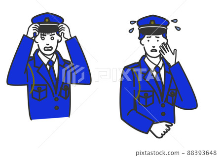 一個白色背景的簡單線條畫,上半身姿勢的變化是一位日本男保安的上身姿勢,他穿著制服似乎很真誠和善良 一個白色背景的簡單線條畫,上半身姿勢的變化是一位日本男保安的上身姿勢,他穿著制服似乎很真誠和善良 88393648