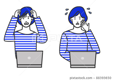 一個WEB設計師般的年輕女性,穿著休閒時尚的衣服,坐在電腦前,感到困惑或不耐煩。 一個WEB設計師般的年輕女性,穿著休閒時尚的衣服,坐在電腦前,感到困惑或不耐煩。 88393650