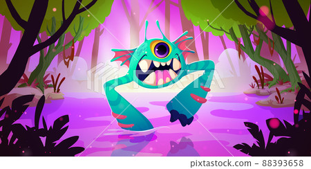 Cute funny monster in forest swamp Cute funny monster in forest swamp 88393658