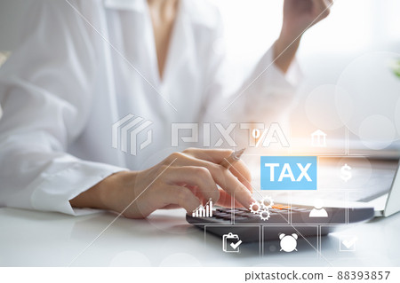 Tax payment concept, Business people calculating tax, Forms government, State taxes, Data analysis, Paperwork, Financial research, Report, State Government taxation, Calculation of tax return. 88393857