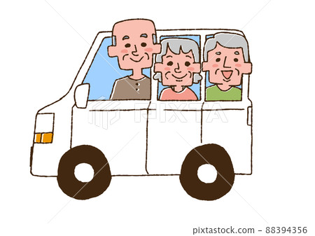 Elderly people heading to day service by car Comical handwritten person Vector, line drawing and color Elderly people heading to day service by car Comical handwritten person Vector, line drawing and color 88394356
