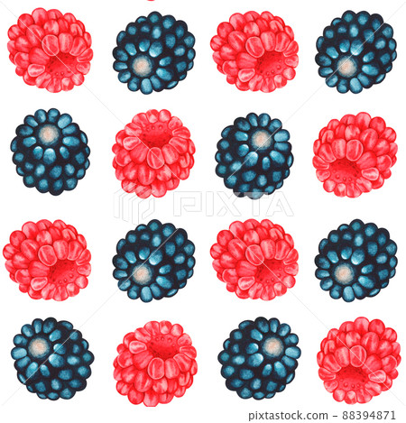 Raspberry and blackberry seamless pattern. Watercolor illustration. Isolated on a white background. 88394871