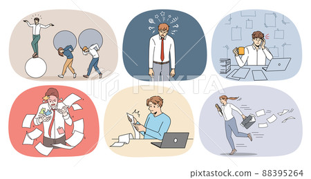 Set of businesspeople overwhelmed with workload  88395264