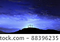 Three crosses on the hill with clouds moving on the blue starry sky 88396235