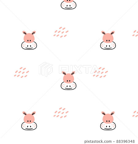 Childish seamless pattern with hippopotamus. Doodle style. Cute pattern with hippopotamus head. vector illustration. 88396348