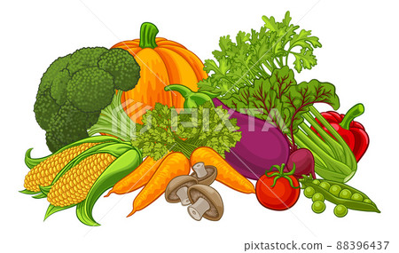 Vegetables Fruit Food Cartoon Produce Illustration 88396437