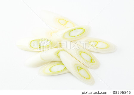 Cut long green onion white background Cut long green onion white background 88396846