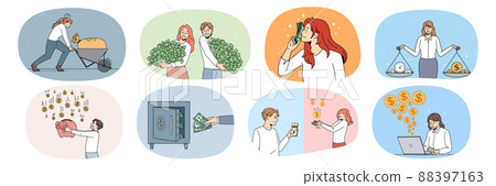 Collection of diverse people get money income Collection of diverse people get money income 88397163