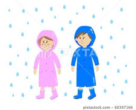 Illustration image of boy and girl in raincoat 88397166