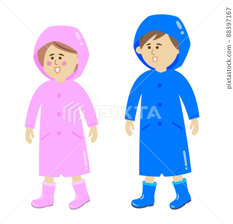 Illustration image of boy and girl in raincoat Illustration image of boy and girl in raincoat 88397167