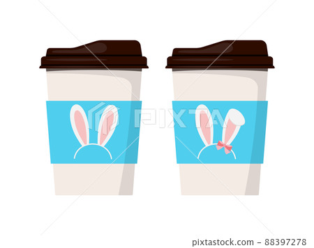 Easter coffee mug with cute bunny ears icon isolated on white background. 88397278