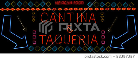 Cantina and Taqueria Spanish Bar and Taco Restaurant Neon Sign Photo Composite Image 88397387