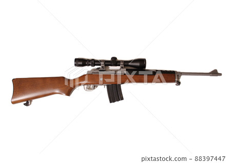Vintage Semi Automatic Rifle With Scope and Magazine Isolated on White Vintage Semi Automatic Rifle With Scope and Magazine Isolated on White 88397447