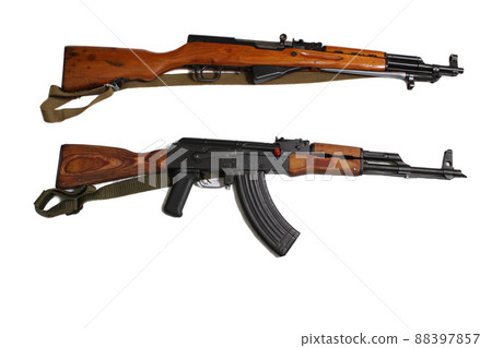 AK 47 and SKS Military Guns Isolated on White Background 88397857