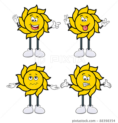 Summer Sun Face set. sun character with arm and leg in different expressions. Summer Sun Face set. sun character with arm and leg in different expressions. 88398354