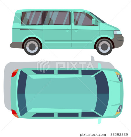 flat-style cars in different views. Blue minivan flat-style cars in different views. Blue minivan 88398889