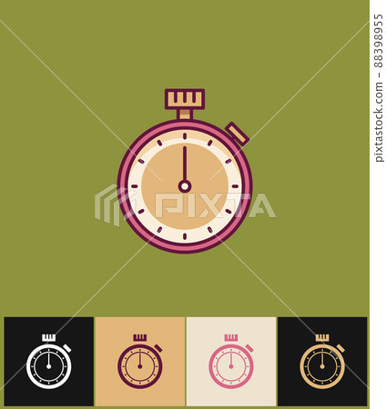 Clock icon. Flat illustration on colored backgrounds. Pink simple stopwatch Clock icon. Flat illustration on colored backgrounds. Pink simple stopwatch 88398955