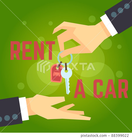 Car rent illustration. Hand holding car key. Flat style concept Car rent illustration. Hand holding car key. Flat style concept 88399022