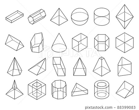 Abstract isometric 3d geometric outline shapes set 88399083